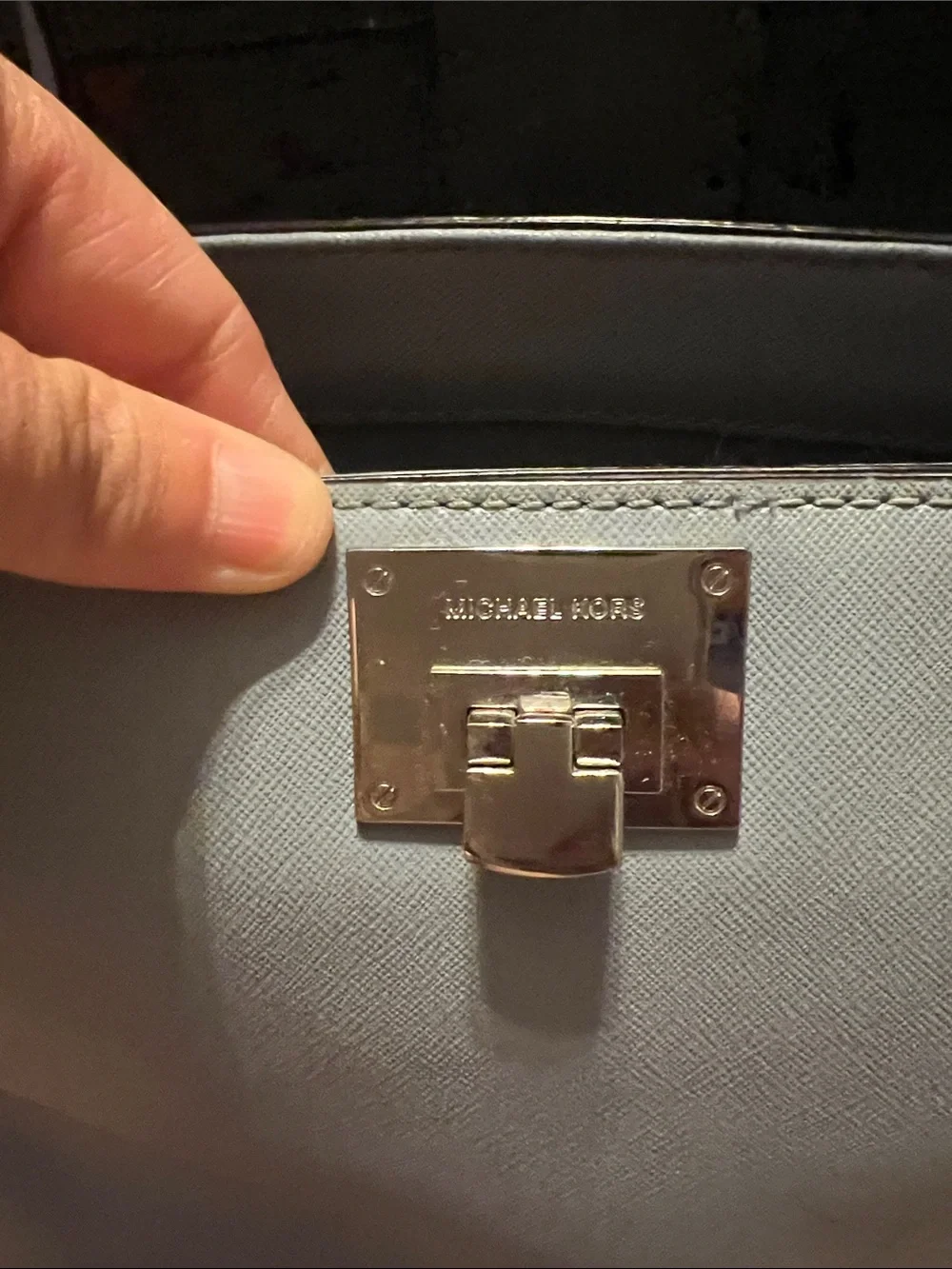 Michael Kors Baby Blue Leather Tote with Silver Lock & Hardware